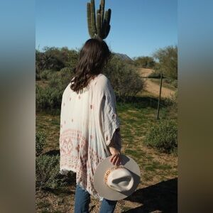 White Grey Wool Cowboy Hat – Western Felt Hat with Embroidered Cactus Band